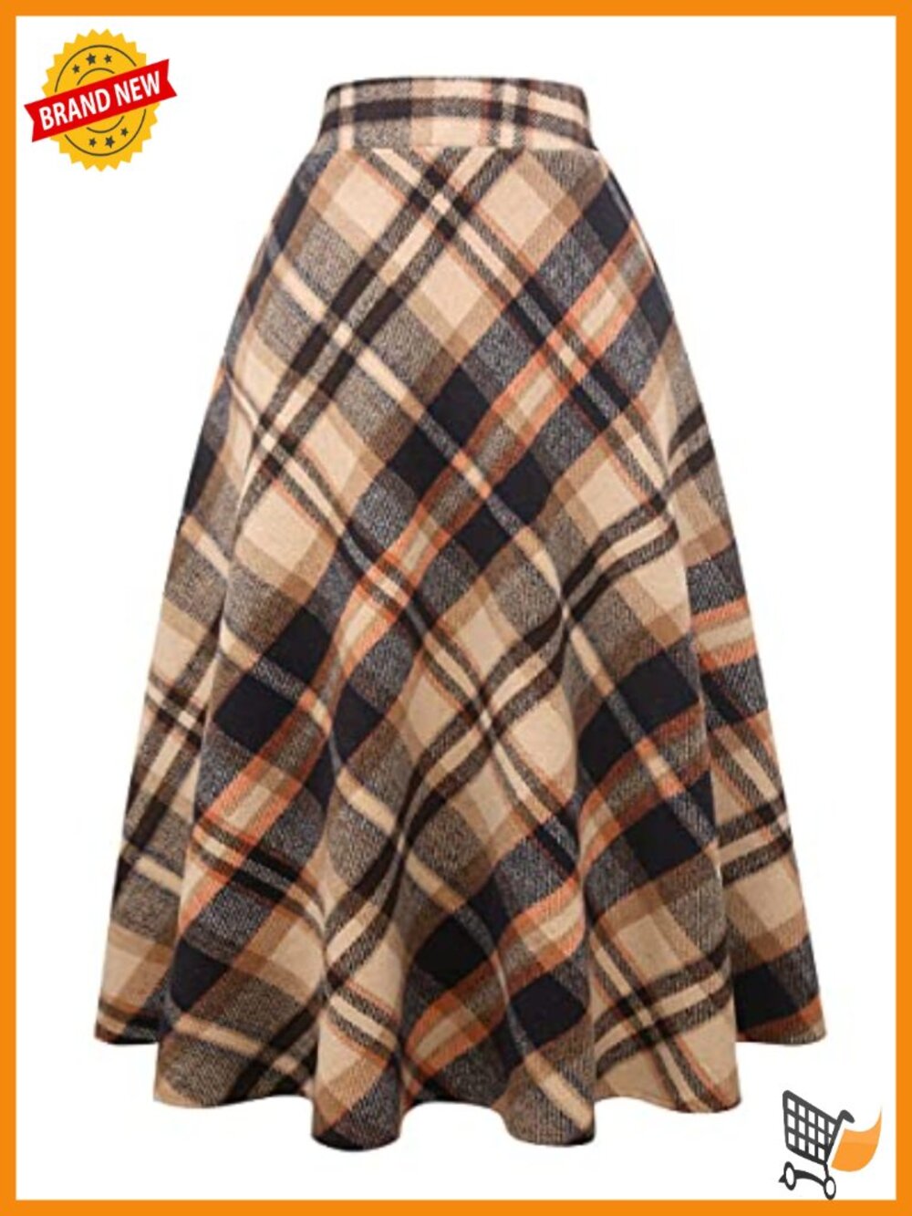 Women's Plaid Wool Maxi Skirt Elastic Waist A-Line Pleated Tartan Long